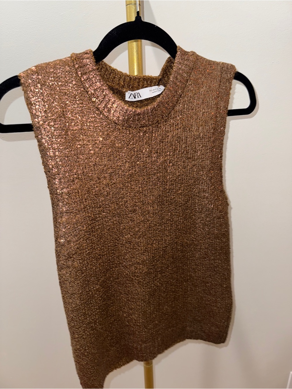 Zara Shimmery Copper-Brown Knit Muscle Tee